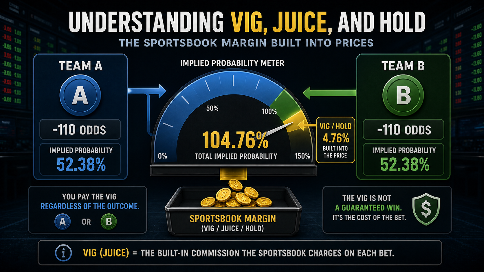 Understanding Vig, Juice, and Hold: What the Sportsbook Keeps explanatory concept diagram