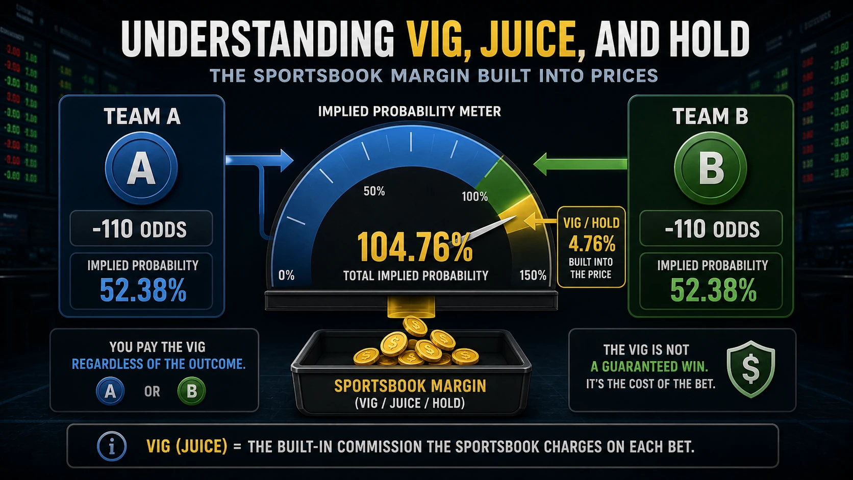 Vig, Overround, and Hold: What Betting Prices Tell You explanatory concept diagram